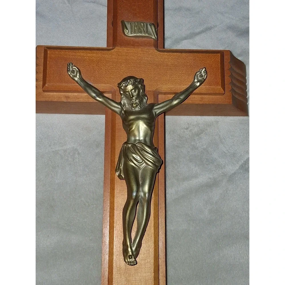 Vintage Catholic Sick Call Crucifix Set Wood Cross Holy Water Bottle Candles